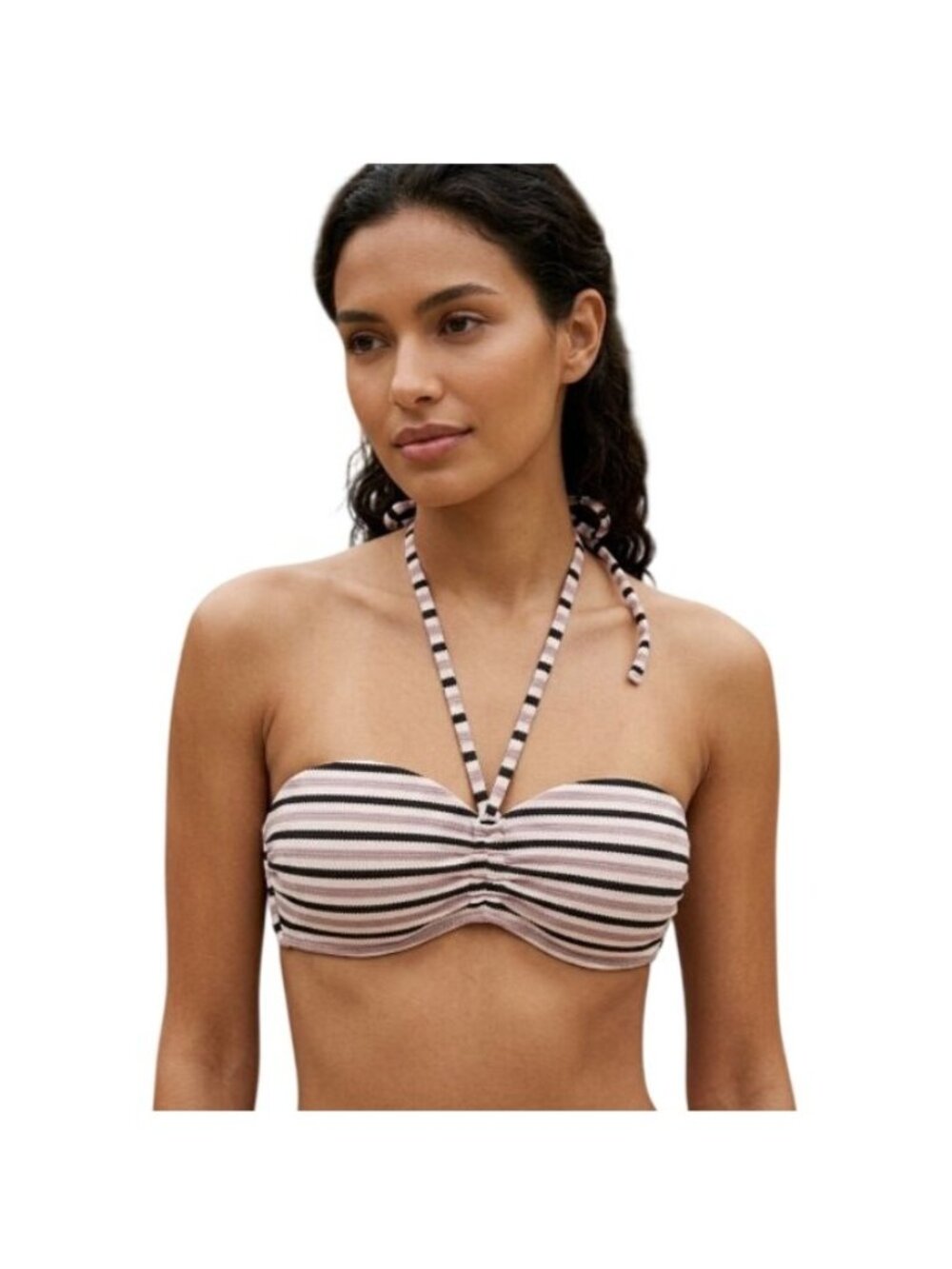 Shade & Shore Halter Striped Pique Light Lift String Bikini Top 32B 34B 36C 36DD